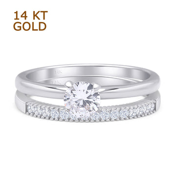 Two Piece Round Solitaire Eternity Gold Ring